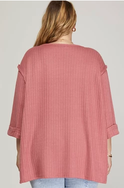 SHE &SKY 3/4 FOLDED SLEEVE KNIT TOP