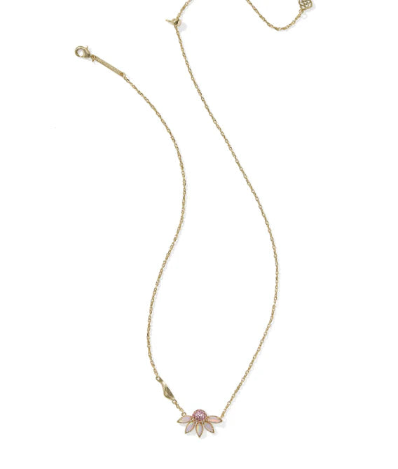 KENDRA SCOTT ANYA FLOWER SHORT PENDANT NECKLACE GOLD LIGHT PINK MIX