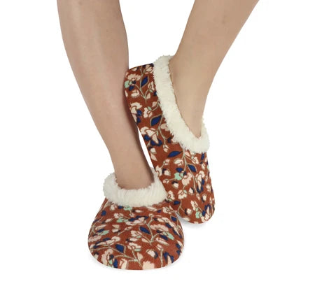 Snoozies! Womens Floral Corduroy Slipper With Memory Foam Sole Brown