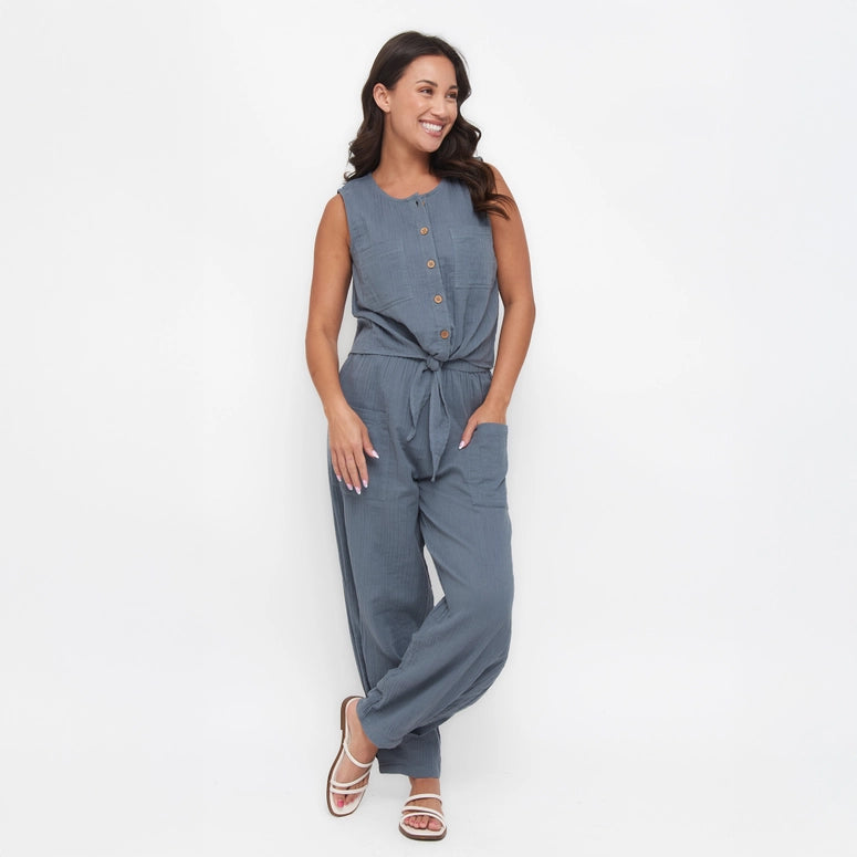 Elsie & Zoey Tank Top Jasmine Cotton Gauze Button Up Scoop Neck