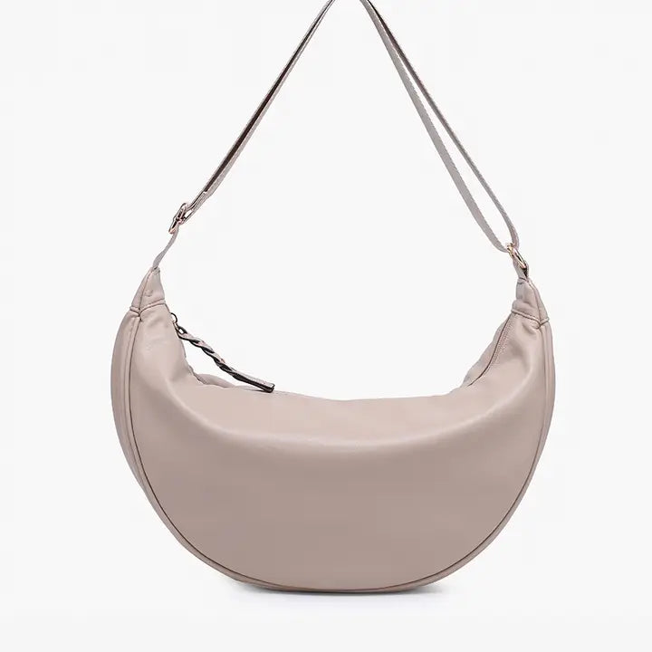 Jen & Co. Stella Banana Sling Bag w/ Braided Zipper-Sand