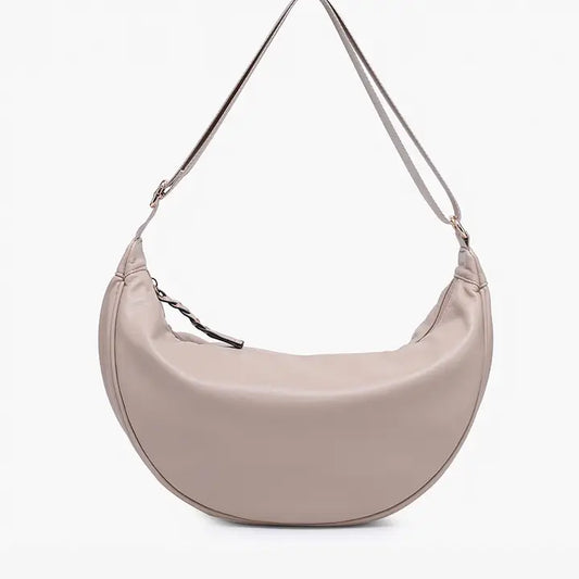 Jen & Co. Stella Banana Sling Bag w/ Braided Zipper-Sand