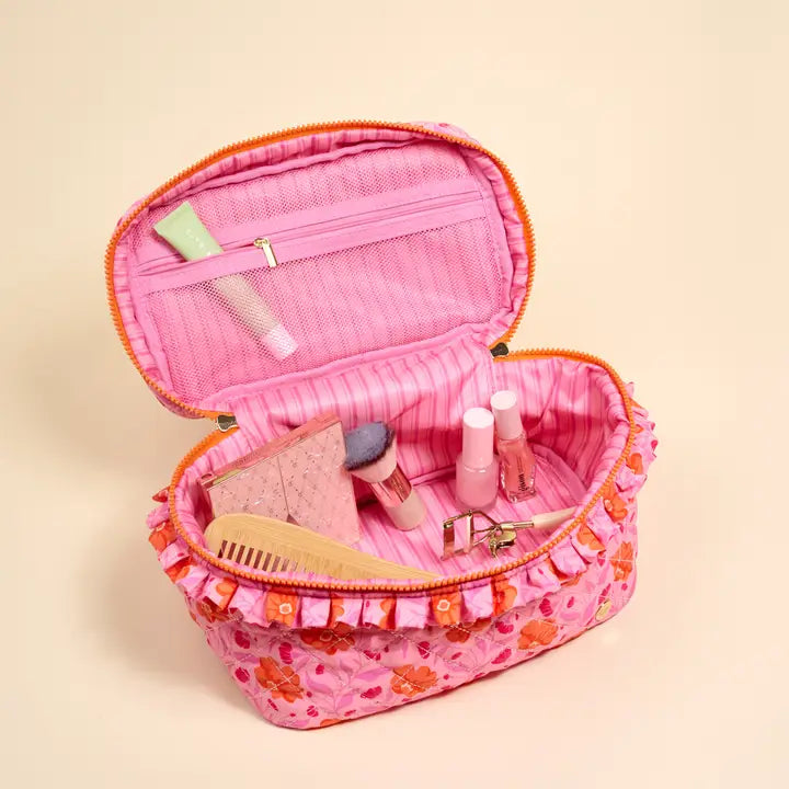 The Darling Effect Glam & Go Quilted Cosmetic Bag–Poppin' Petals Hot Pink