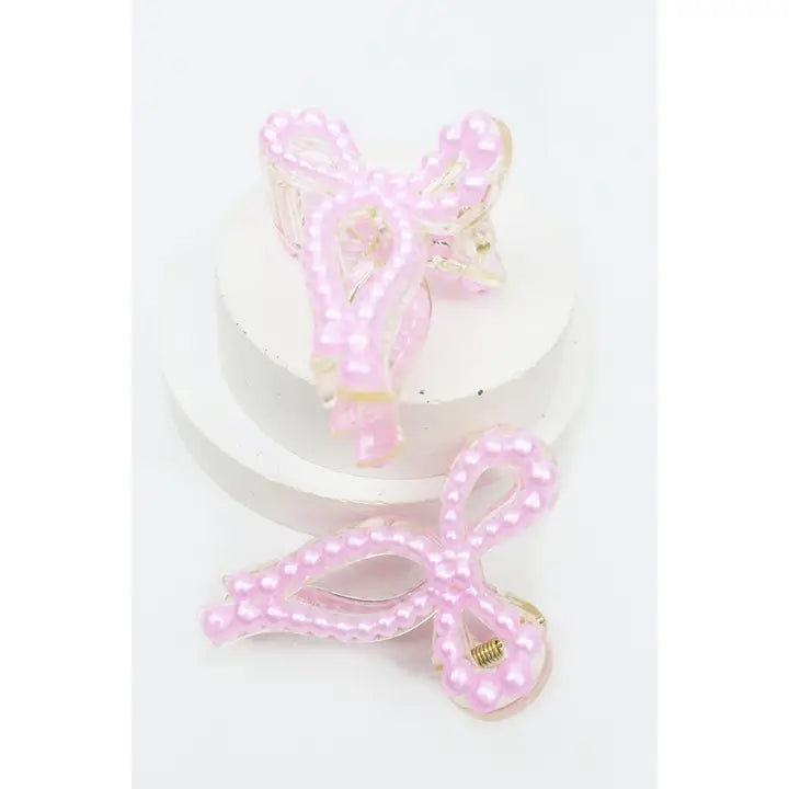 Love and Repeat Pearl Ribbon Bow Mini Jaw Hair Clip