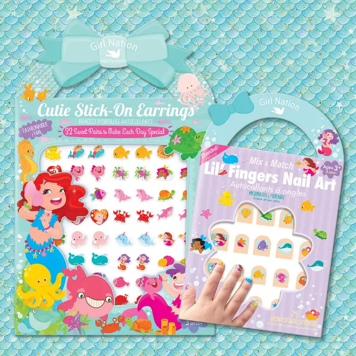 Girl Nation Cutie Stick-On Earring and Nail Sticker Gift Set- Mermaids