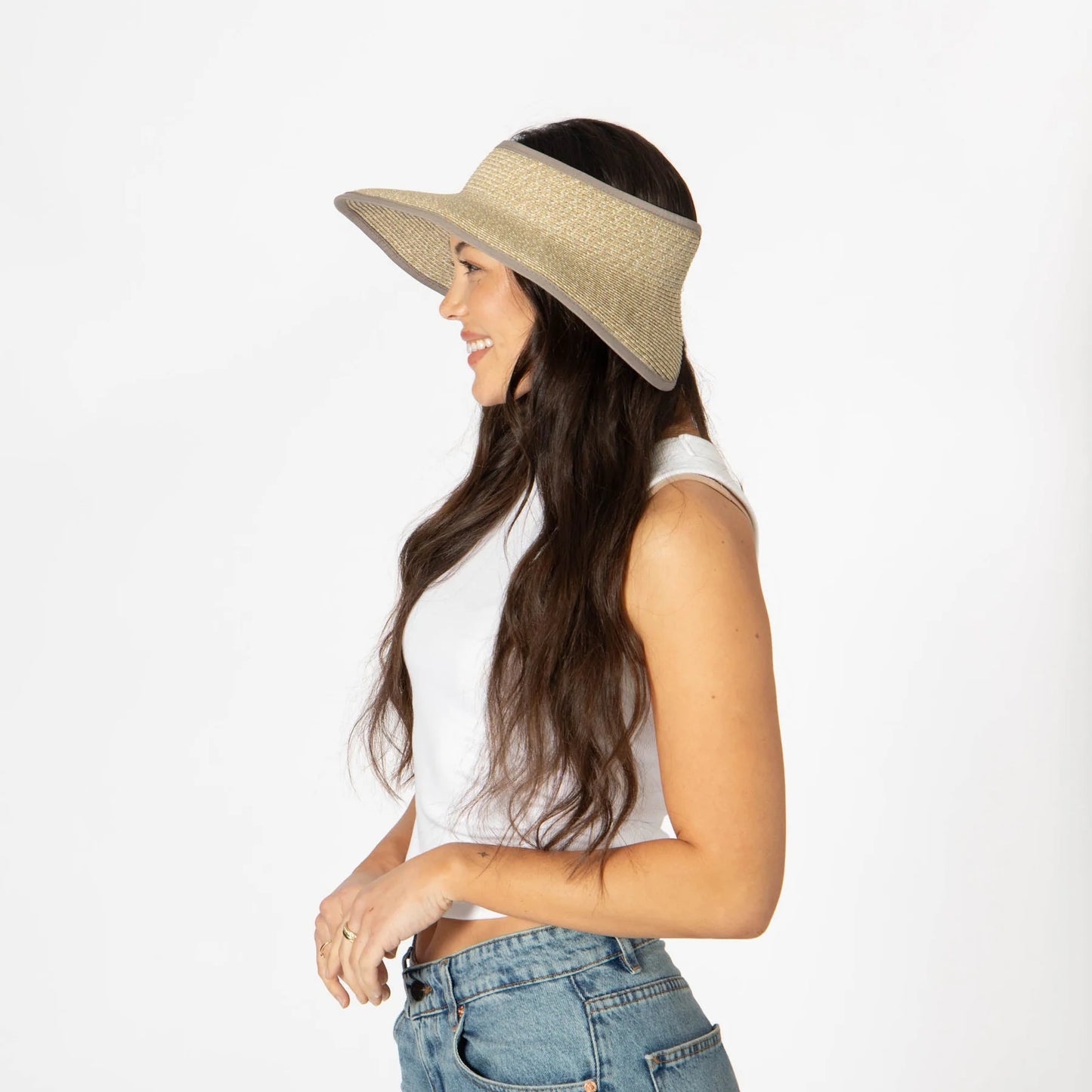 San Diego Hat Company's Signature Women's Ultrabraid Large Brim Visor-Grey/Tan