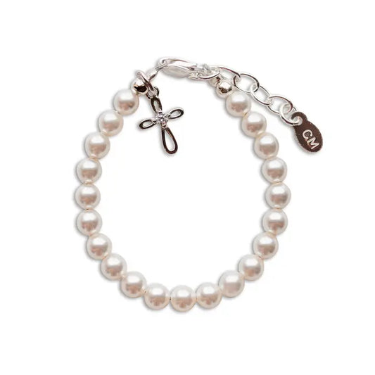 Cherished Moments Girls Silver Pearl Baby Baptism Bracelet, 1st Communion Gift