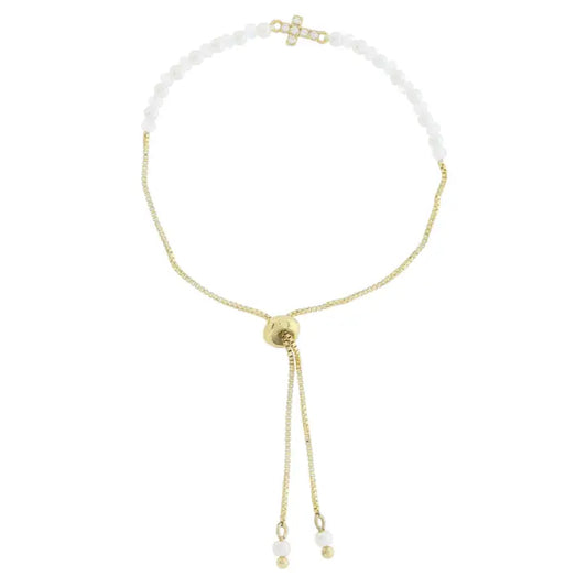 Jane Marie Kids 18K Gold Plated Pearls & Beaded & Cross Adj. Bracelet