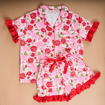 The Darling Effect Slumber Party Pajama Shorts Set-Rose Garden