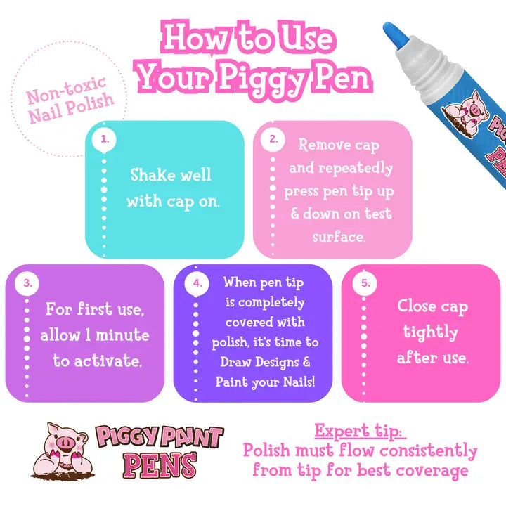 Blazin' Blue Piggy Paint Pen Non-Toxic Kids Nail Polish