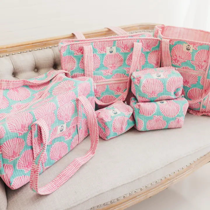 Heart of Grace Sanibel Pink Shell Quilted Cosmetic Bags-Set of 3