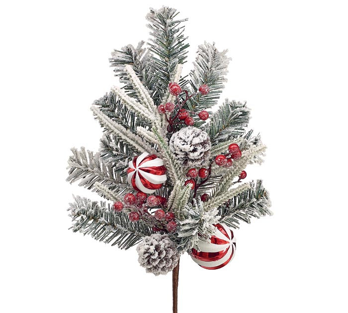 BURTON + BURTON SPRAY WHITE FLOCKED PINE WITH ORNAMENTS