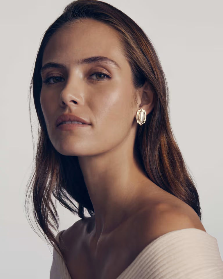 KENDRA SCOTT ELLIE STEPPED FRAME STUD EARRINGS GOLD IVORY MOTHER OF PEARL