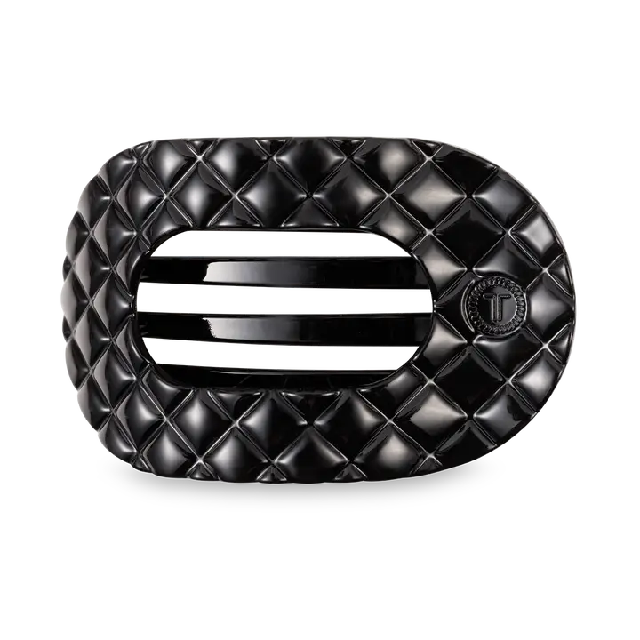 Teleties Flat Round Hair Clip | Small | Jet Black Quilted