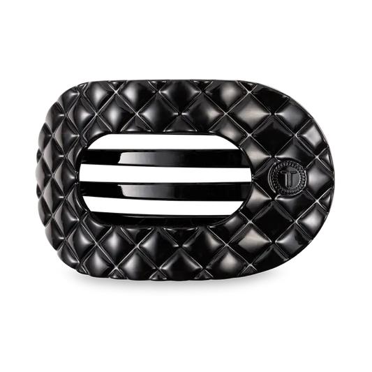 Teleties Flat Round Hair Clip | Small | Jet Black Quilted
