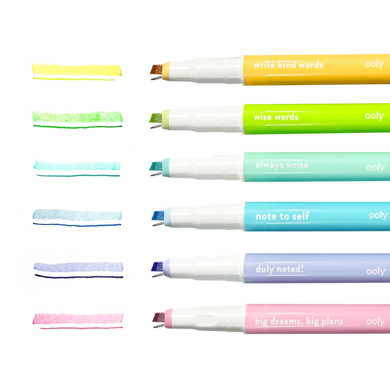 Ooly Noted!: 2-in-1 Micro Fine Tip Pen + Highlighter (Set of 6)