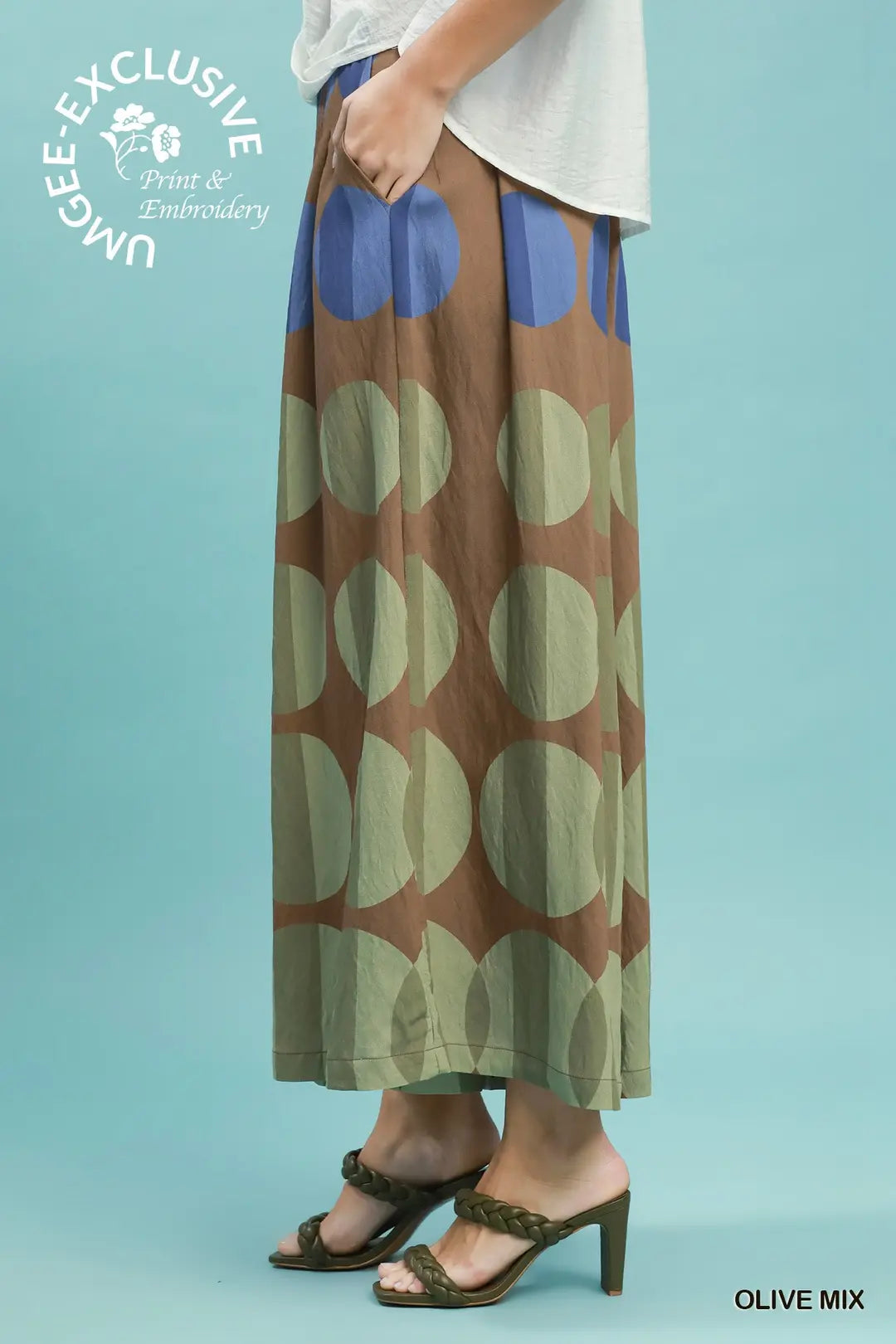 Umgee Oversized Dot Print Wide Leg Pants