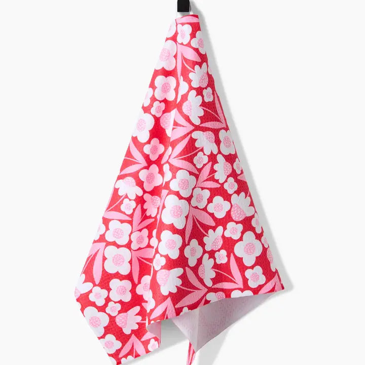 Geometry Pink Blooms Tea Towel