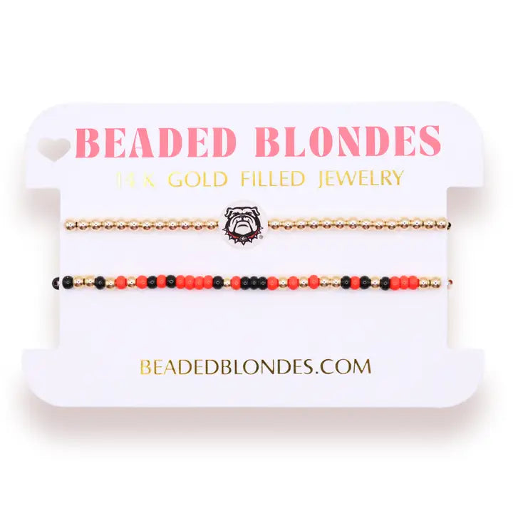 Beaded Blondes Georgia/Bulldogs Logo + Sprinkle Bracelet Stack