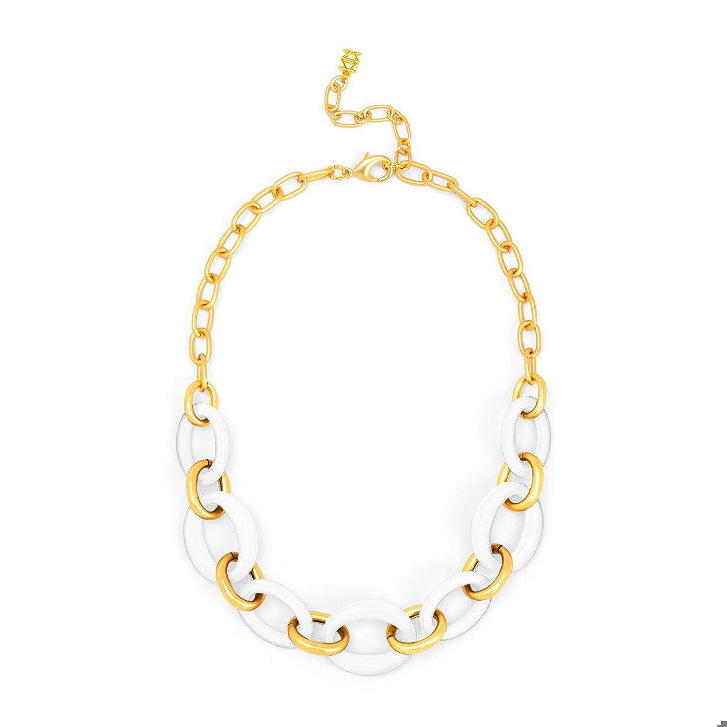 ZENZII Resin Oval Link Matte Gold Collar Necklace-White