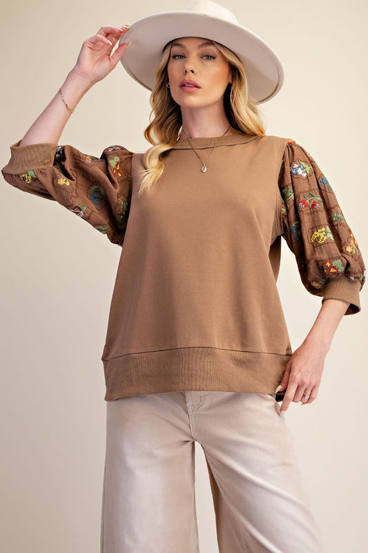 EASEL ELBOW SLVS TERRY KNIT TOP