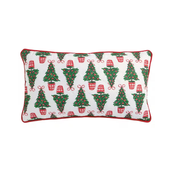 MUD PIE TREE BLOCK PRINT QUILTED PILLOW