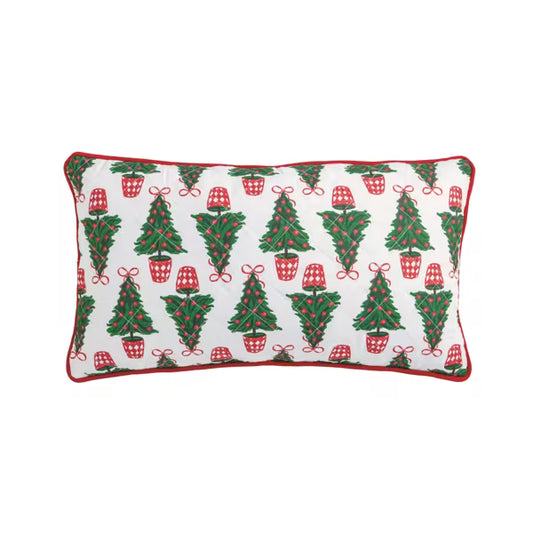 MUD PIE TREE BLOCK PRINT QUILTED PILLOW
