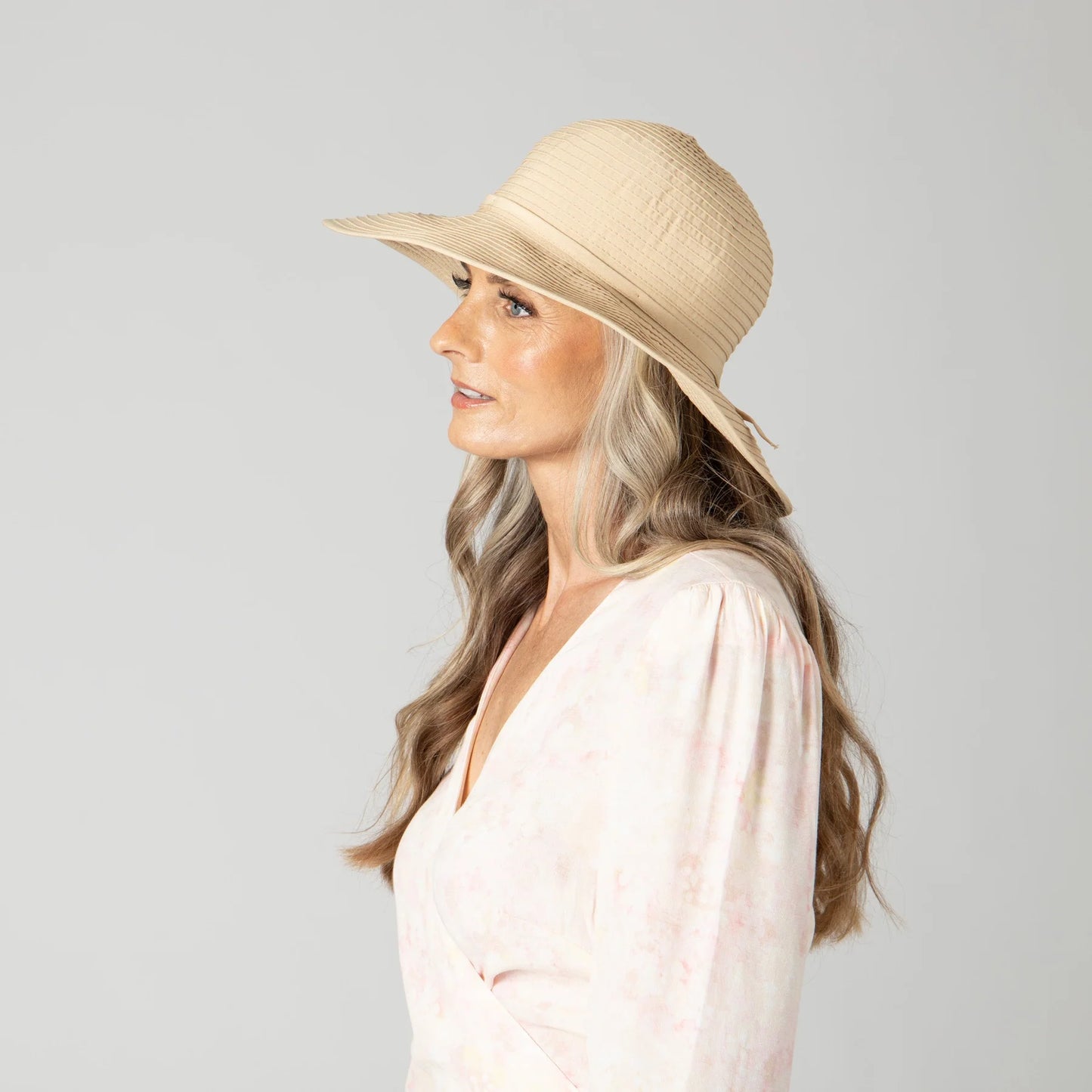San Diego Hat Women's Ribbon Medium Brim Floppy-Beige