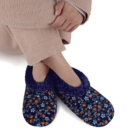 Snoozies! Womens Floral Corduroy Slipper With Memory Foam Sole Navy