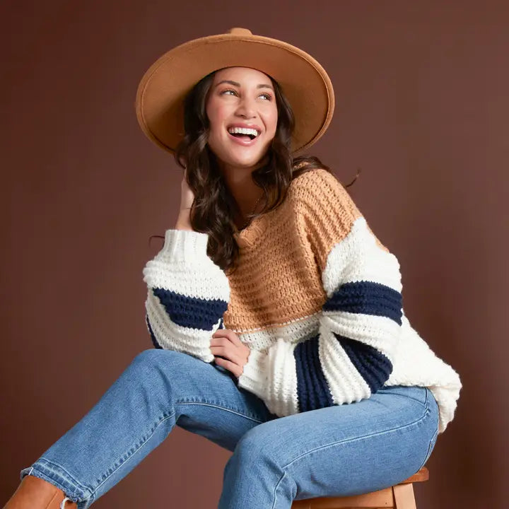 Elsie & Zoey Kennedy Color Block Chunky Drop Shoulder Sweater