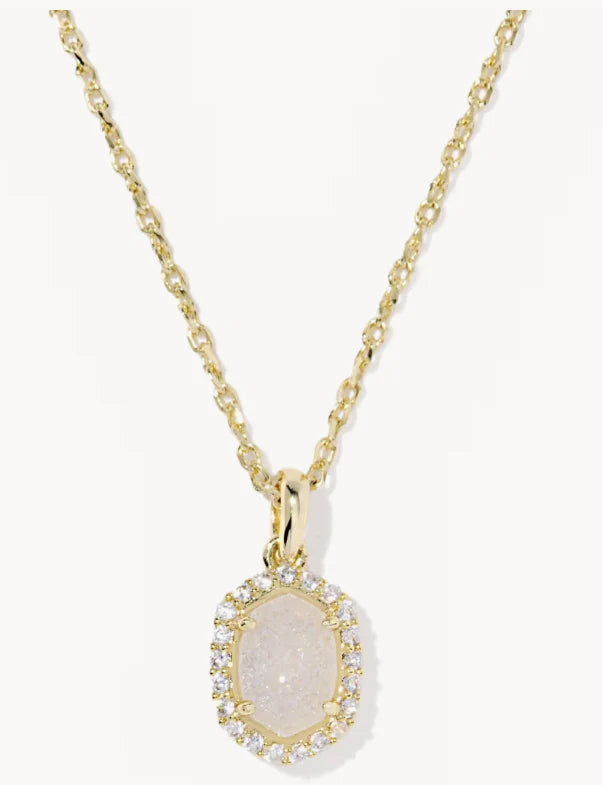 KENDRA SCOTT DAPHNE CRYSTAL FRAME SHORT PENDANT NECKLACE GOLD IRIDESCENT DRUSY