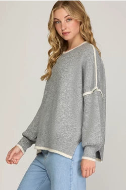 SHE & SKY LONG SLEEVE CONTRAST SWEATER TOP