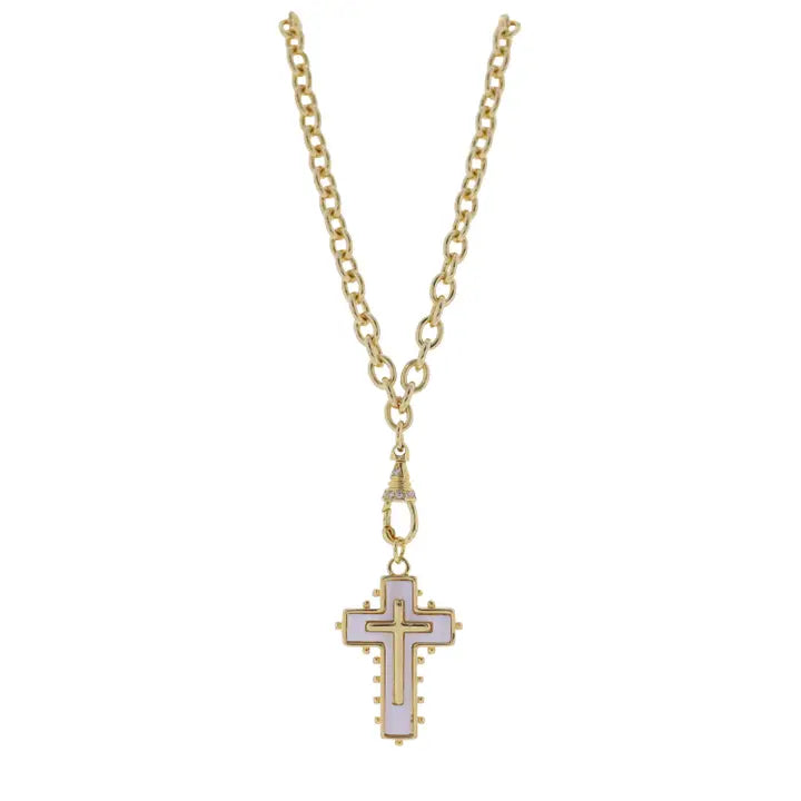 Jane Marie 18K Gold Plated O Chain Necklace with White, Gold Cross