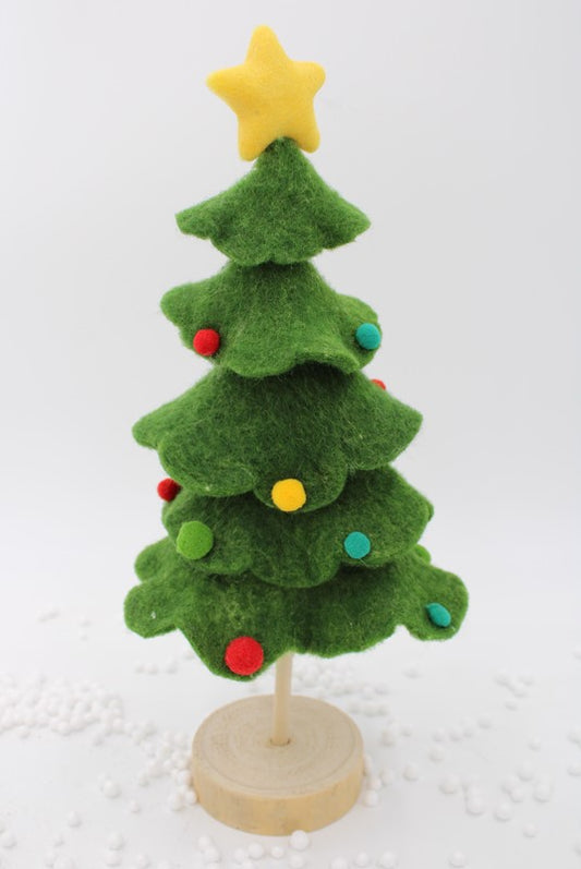 Trade Cie 6.7x13.75" Layered Green Felt Tree w/ Star and Pom Pom Ornaments