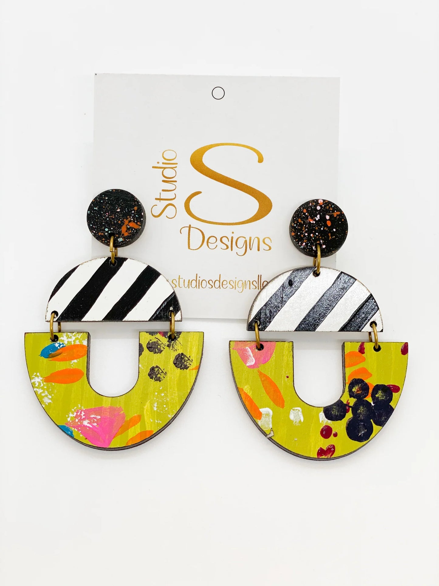 Studio S Earrings Reese Earrings-Black White Chartreuse Orange Pink Black