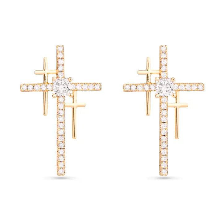 Amanda Blu Triple Cross Cz Earrings - Gold