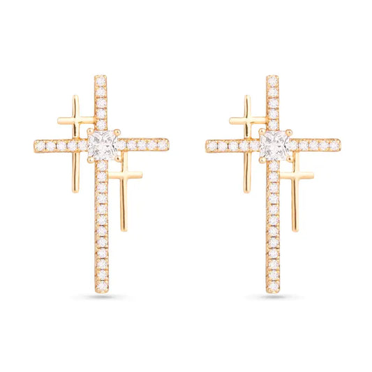 Amanda Blu Triple Cross Cz Earrings - Gold