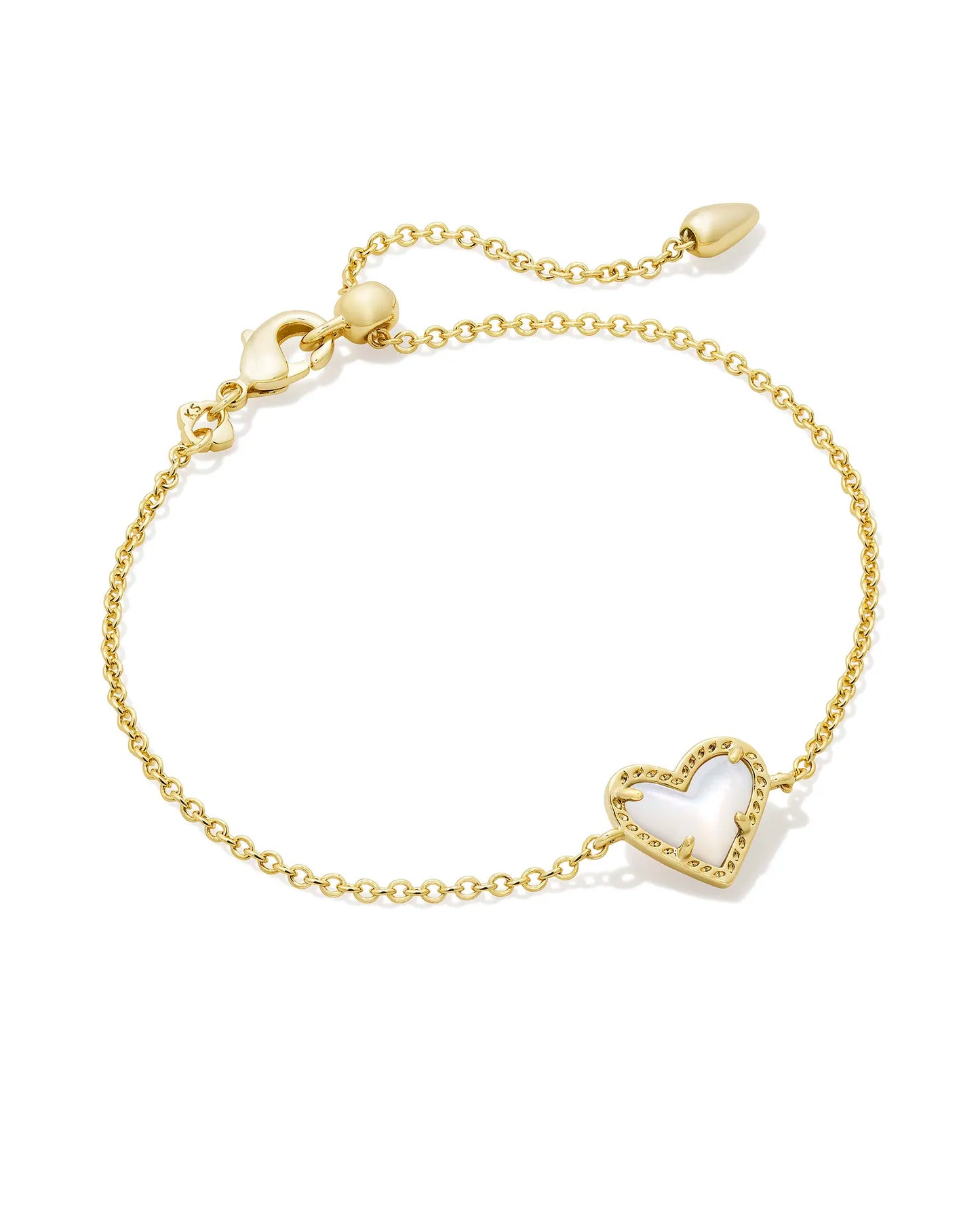 Kendra Scott Ari Heart Gold Delicate Chain Bracelet in Ivory Mother-of-Pearl