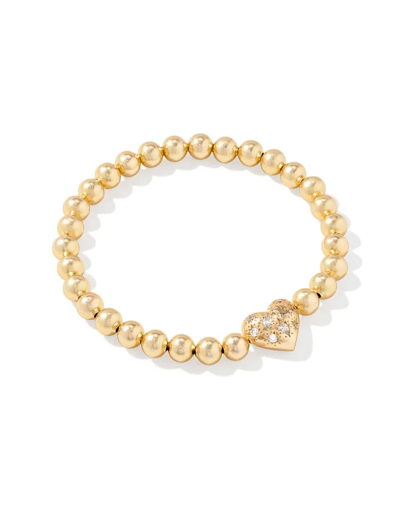 Kendra Scott Holland Gold Heart Stretch Bracelet in White Crystal