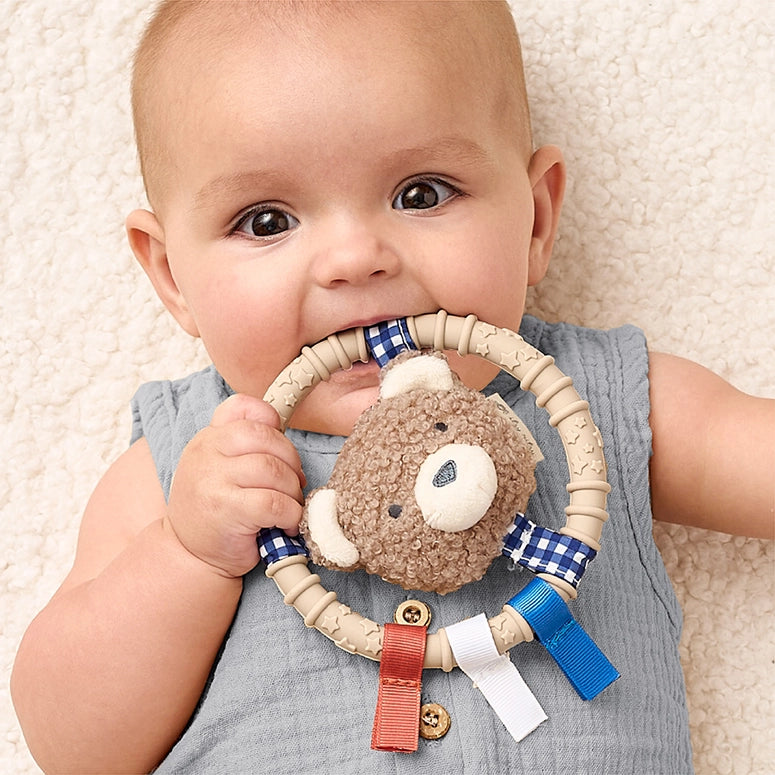 Itzy Ritzy Ring Pal™ - Teething Ring with Plush Character-Taupe Bear