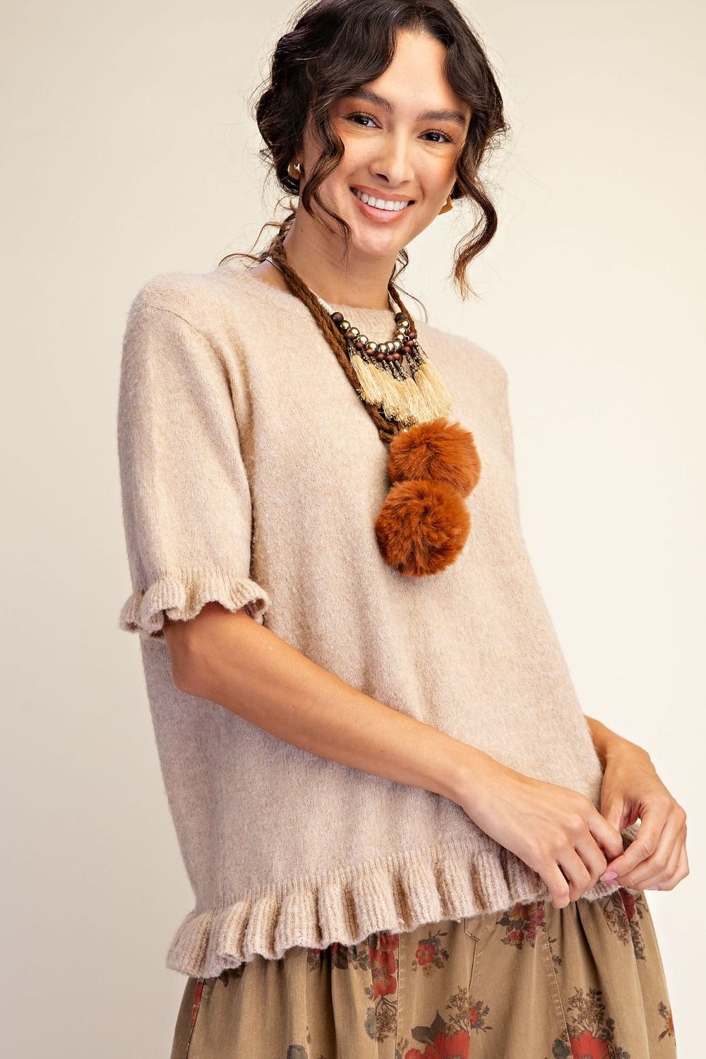 EASEL SHORT SLVS KNITTED SWEATER