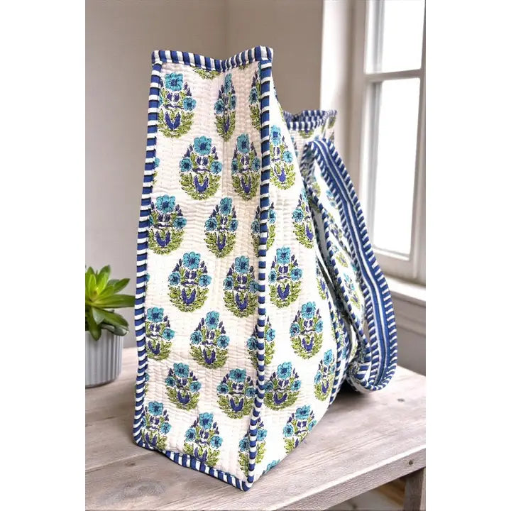 Nash Grey Emma Blue and White Floral Tote Bag