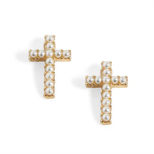 COCO + CARMEN Small Cross w/ Pearls Stud - Gold