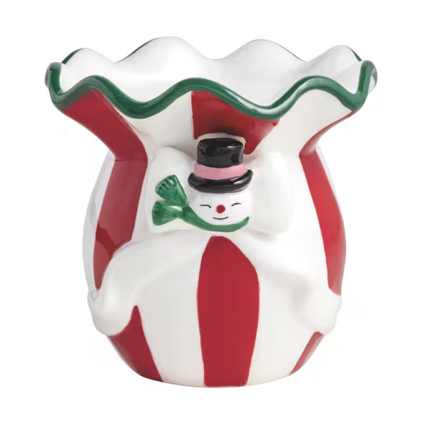 MUD PIE SNOWMAN RED STRIPES PILLAR HOLDER