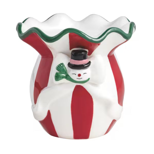 MUD PIE SNOWMAN RED STRIPES PILLAR HOLDER