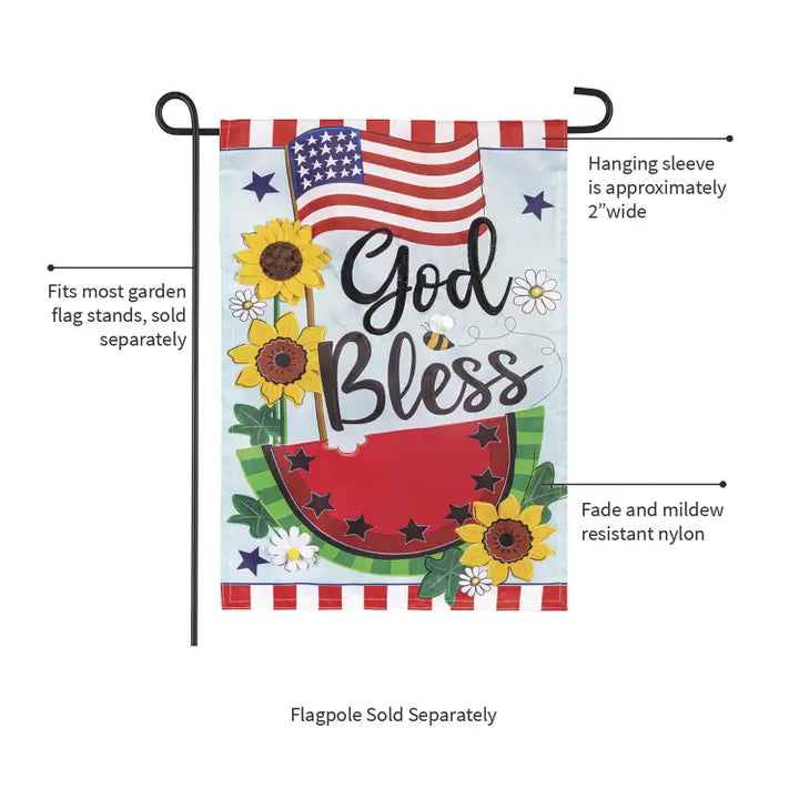 Evergreen Enterprises God Bless Patriotic Applique Garden Flag