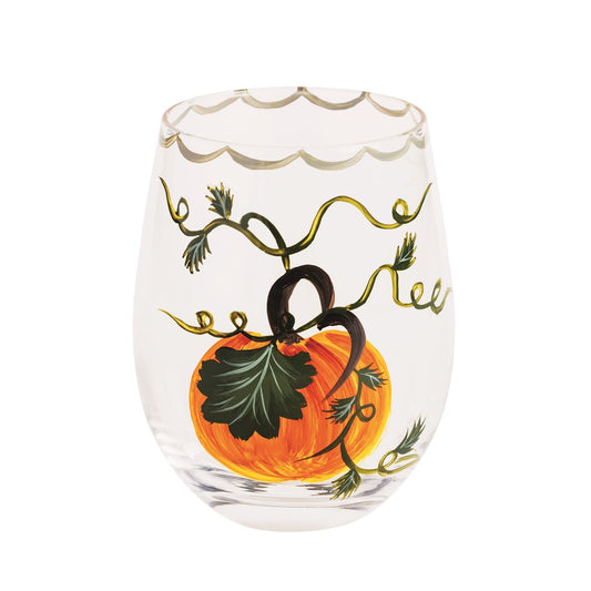 MUD PIE SINGLE PUMPKIN PAINTED WINE GLASS