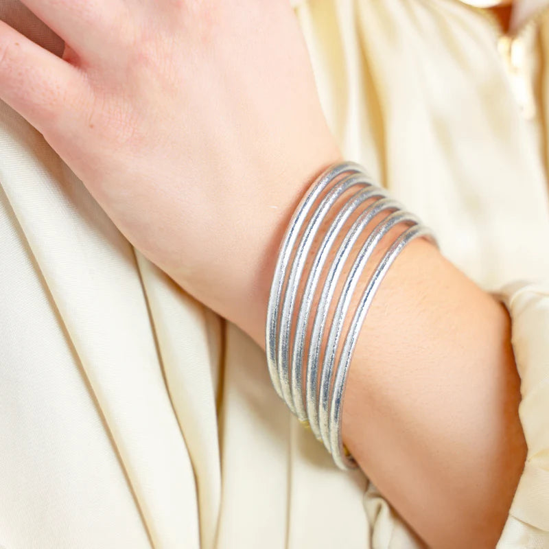 BUDHAGIRL SILVER LUMINE ALL WEATHER BANGLES® (SET OF 6)