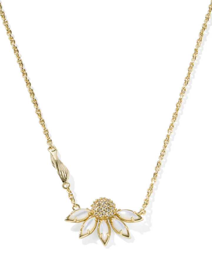 KENDRA SCOTT ANYA FLOWER SHORT PENDANT NECKLACE GOLD IVORY MIX