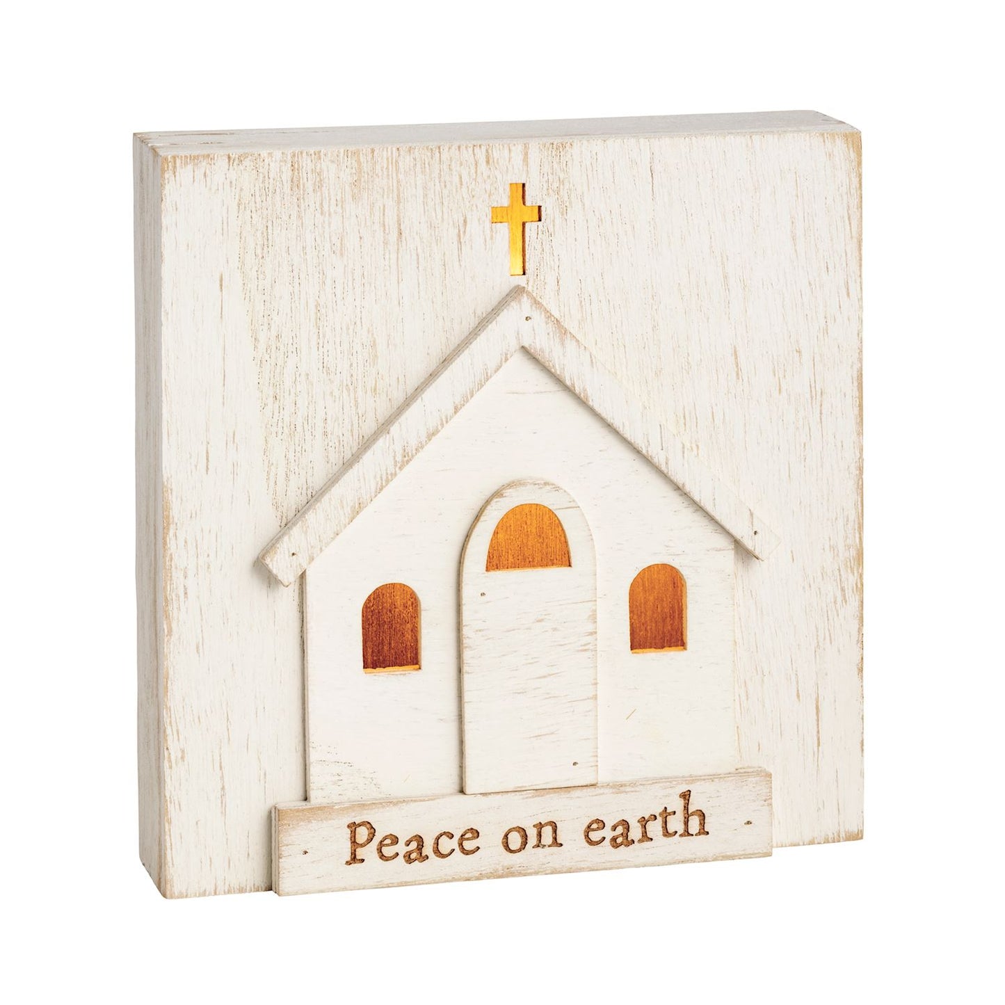 MUD PIE PEACE ON EARTH LIGHT-UP CHURCH WOODEN BLOCK